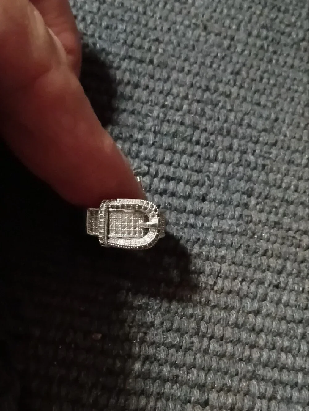 925 Silver Women's Buckle Ring with Pavé Crystals Sz 8
